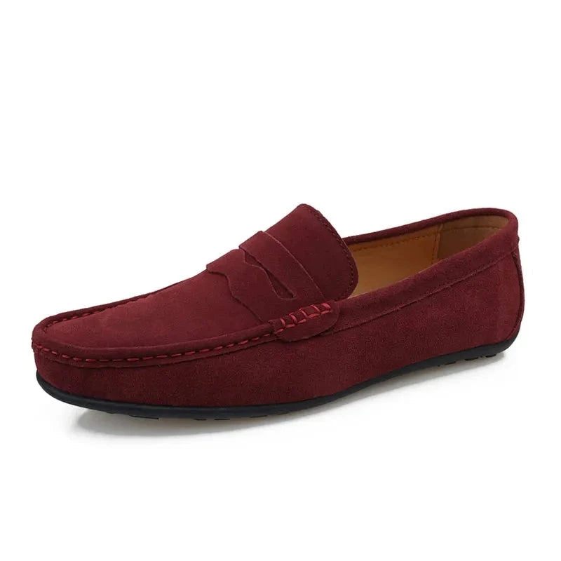 Herr Tofsar Loafers Split Läder Andas Svarta Skor Mjuk Utomhus Fritidsdaglig Sommar Mules Klänning Sandaler Flats - Röd