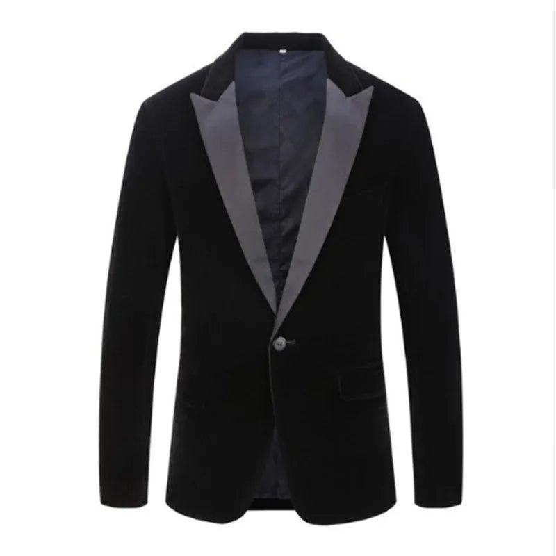 Herrtrend Sammet Brudgum Smoking Slim Fit Bröllopsfestklänning Business Casual Kostym Jacka Bankett Enstaka Blazers Kappa - Svart