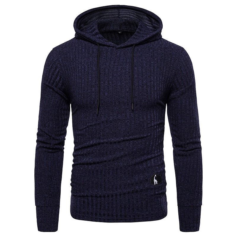 Herrtröjor Enfärgad Casual Stretch Slim Fit Luvtröjor Man Höst Basic Streetwear Sweatshirts Herr - Sw01-Navy