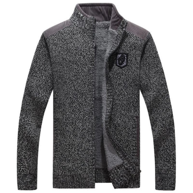 Herrtröjor Med Dragkedjor Tjock Fleece Varmsvart Casual Vinter Herr Cardigan Wool - 290 Svart