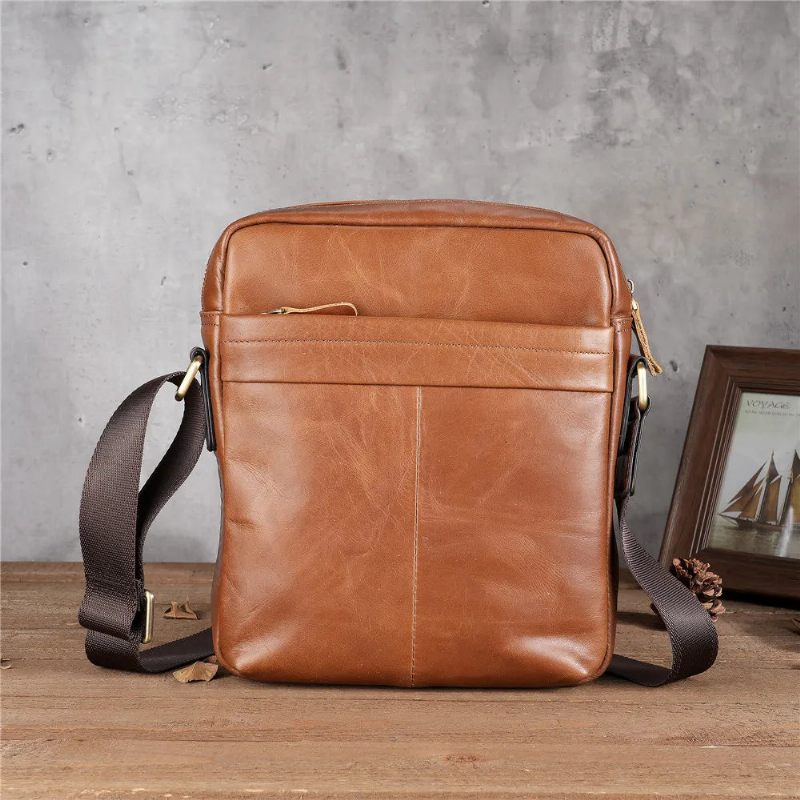 Herrväska Casual Personality Läder Retro Messenger Bag - Orange