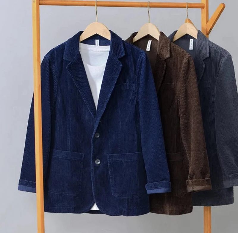 Höst Casual Cotton Manchester Safaridräkter För Män Kläder Solida Blazers Herrjackor Oversize - Kaffe