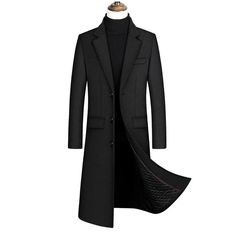 Höst Och Vinter Boutique Ylle Klassisk Tjock Varm Herr Extra Lång Trench Coat Man Jacka - Grå