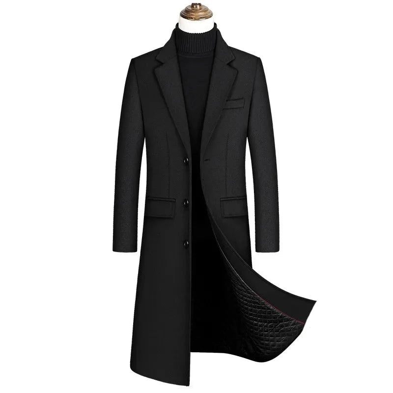 Höst Och Vinter Boutique Ylle Klassisk Tjock Varm Herr Extra Lång Trench Coat Man Jacka - Grå