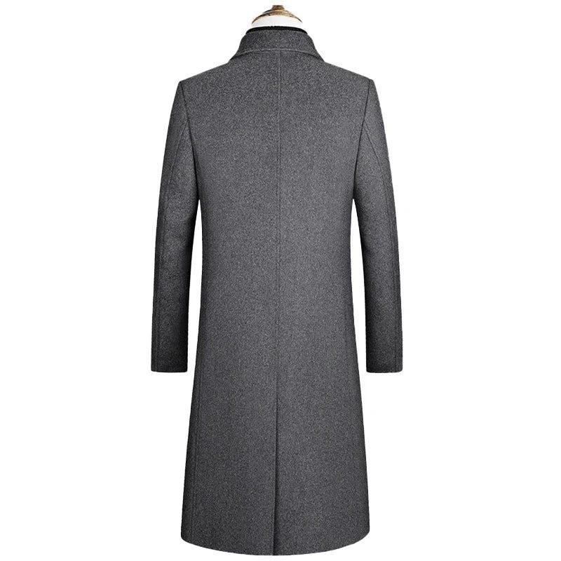 Höst Och Vinter Boutique Ylle Klassisk Tjock Varm Herr Extra Lång Trench Coat Man Jacka - Grå