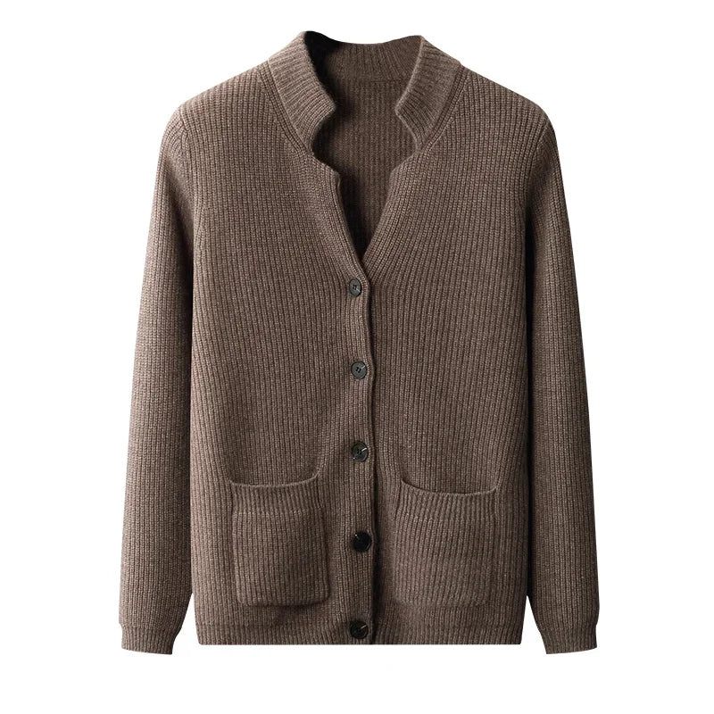 Höst Vinter Cardigan Tröja Cashmere Förtjockad Pocket Coat Solid - Brun