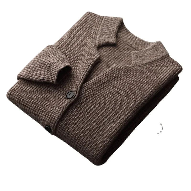 Höst Vinter Cardigan Tröja Cashmere Förtjockad Pocket Coat Solid - Brun