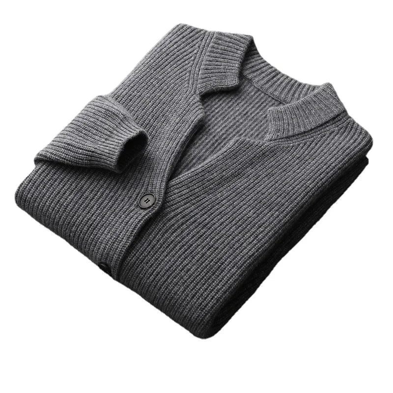 Höst Vinter Cardigan Tröja Cashmere Förtjockad Pocket Coat Solid - Brun