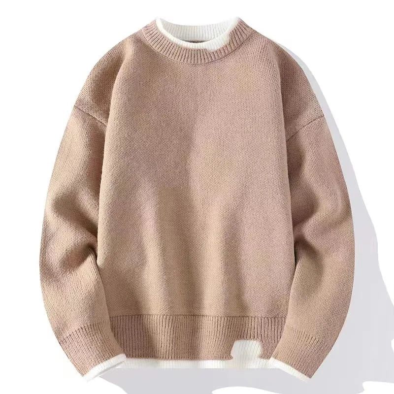 Höst Vinter Herr Tröjor Solid Krage Stickad Man Pullover Sweater - Grå