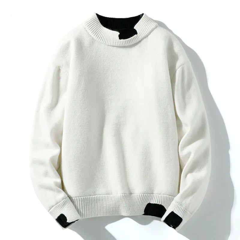 Höst Vinter Herr Tröjor Solid Krage Stickad Man Pullover Sweater - Grå