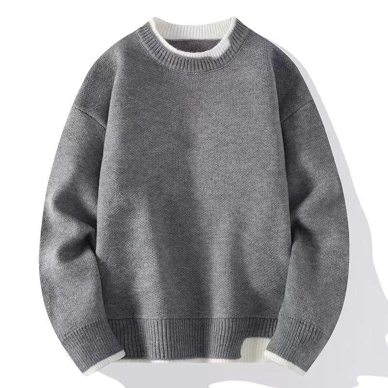 Höst Vinter Herr Tröjor Solid Krage Stickad Man Pullover Sweater - Grå