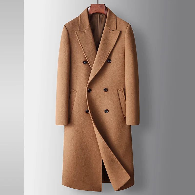 Höst Vinter Herr Ullblandningar Kappor Dubbelknäppt Smart Casual Lång Ylle Trench Ytterkläder - Svart