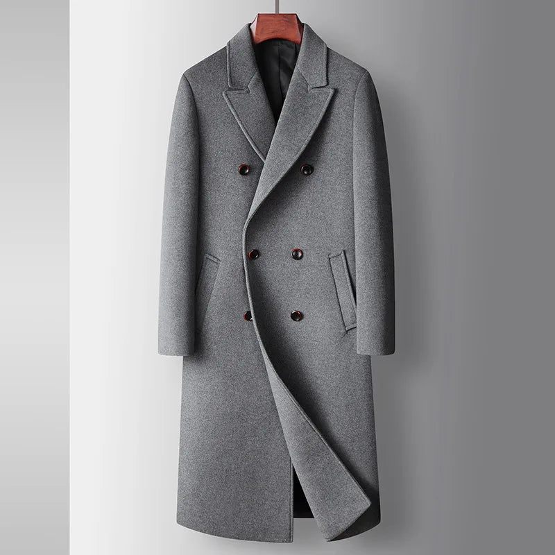 Höst Vinter Herr Ullblandningar Kappor Dubbelknäppt Smart Casual Lång Ylle Trench Ytterkläder - Svart