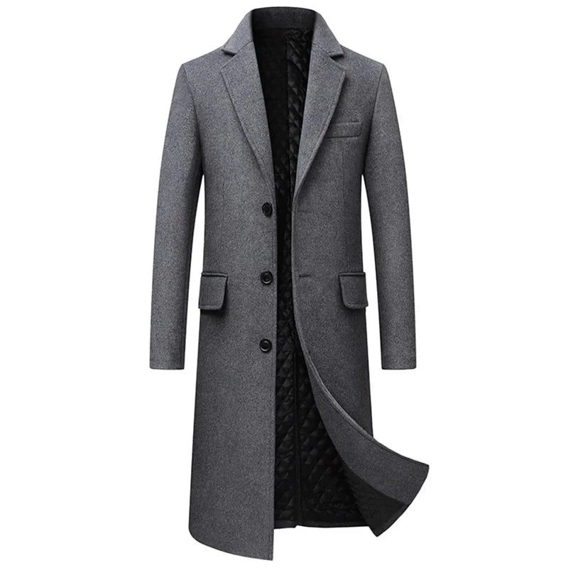 Höst Vinter Herr Yllejackor Boutique High-end Ullblandning Överrock Trench X-lång Tjock Kappa Över Knäet Coat - Svart