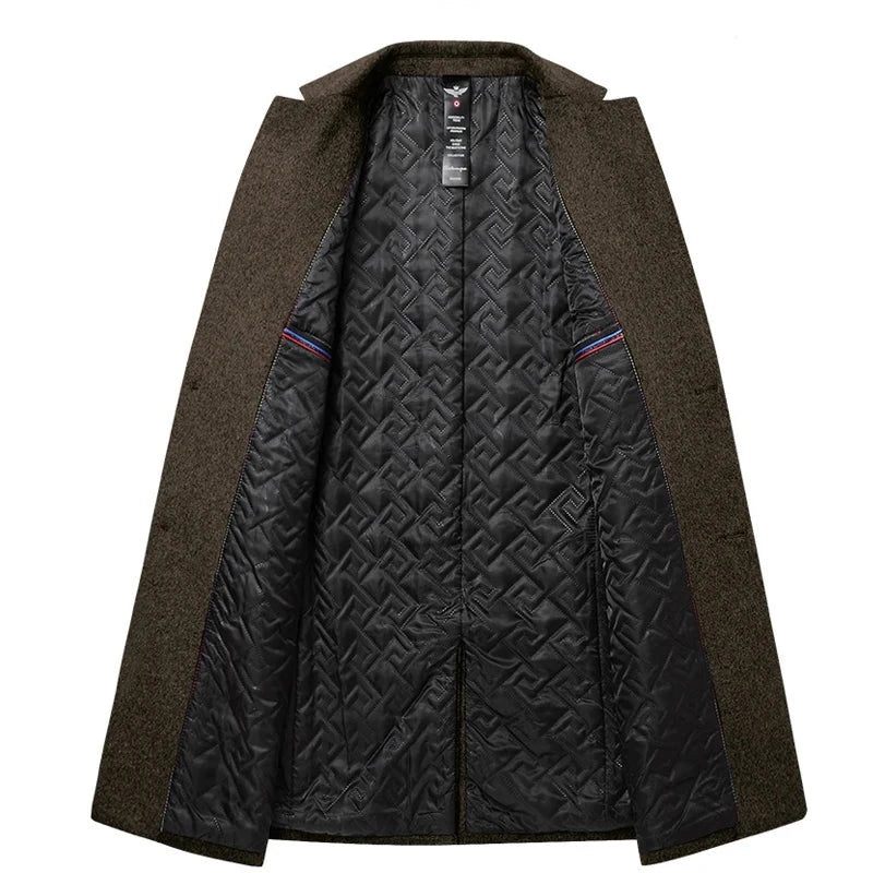 Höst Vinter Herr Yllejackor Boutique High-end Ullblandning Överrock Trench X-lång Tjock Kappa Över Knäet Coat - Svart