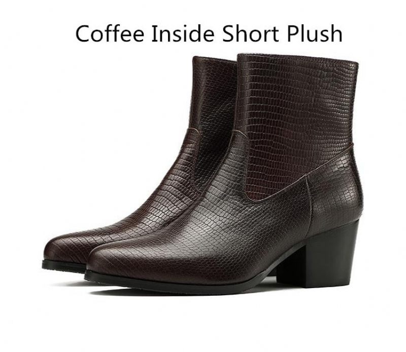 Höst Vinter Högklackat Herrstövlar Kvalitetspräglat Läder Chelsea Ankel Boots Trendiga - Coffee Insideleather