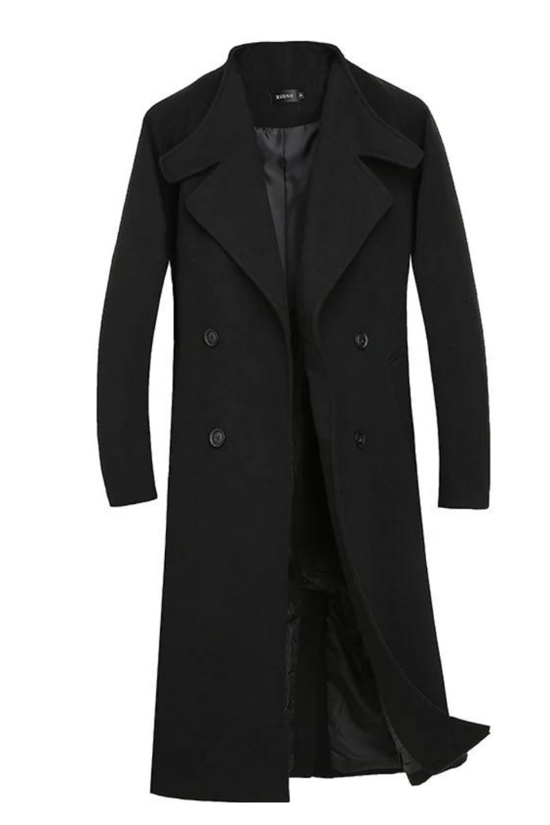 Höst Vinter Medellång Jacka Förtjockad Yllerock Lös Casual Dubbelknäppt Trench Coat