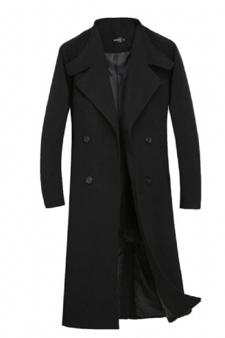 Höst Vinter Medellång Jacka Förtjockad Yllerock Lös Casual Dubbelknäppt Trench Coat