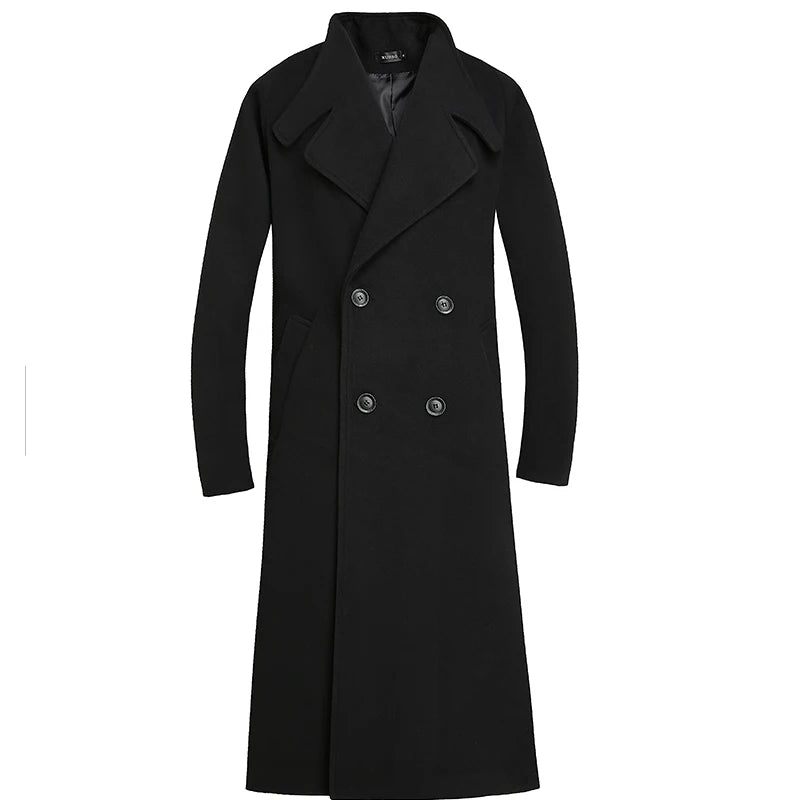 Höst Vinter Medellång Jacka Förtjockad Yllerock Lös Casual Dubbelknäppt Trench Coat - Svart