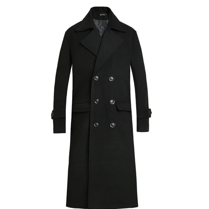 Höst Vinter Medellång Jacka Förtjockad Yllerock Lös Casual Dubbelknäppt Trench Coat - Svart