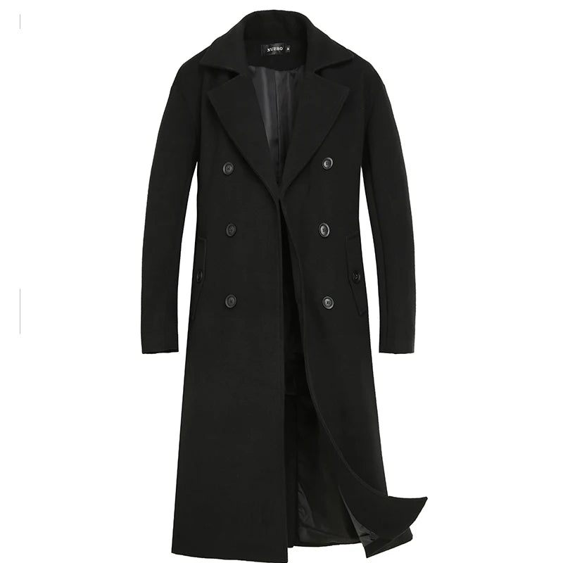 Höst Vinter Medellång Jacka Förtjockad Yllerock Lös Casual Dubbelknäppt Trench Coat - Svart