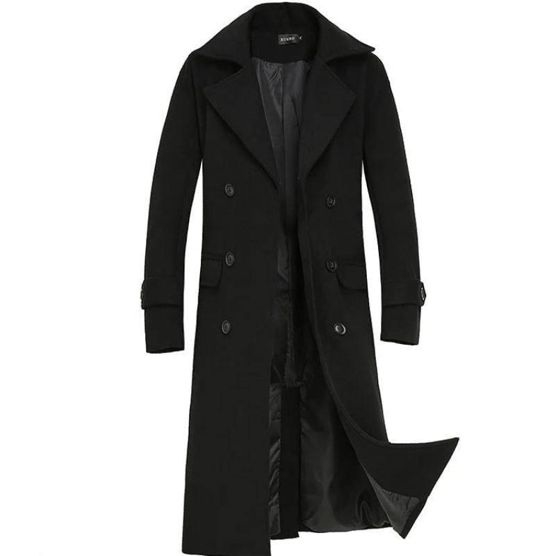 Höst Vinter Medellång Jacka Förtjockad Yllerock Lös Casual Dubbelknäppt Trench Coat - Svart