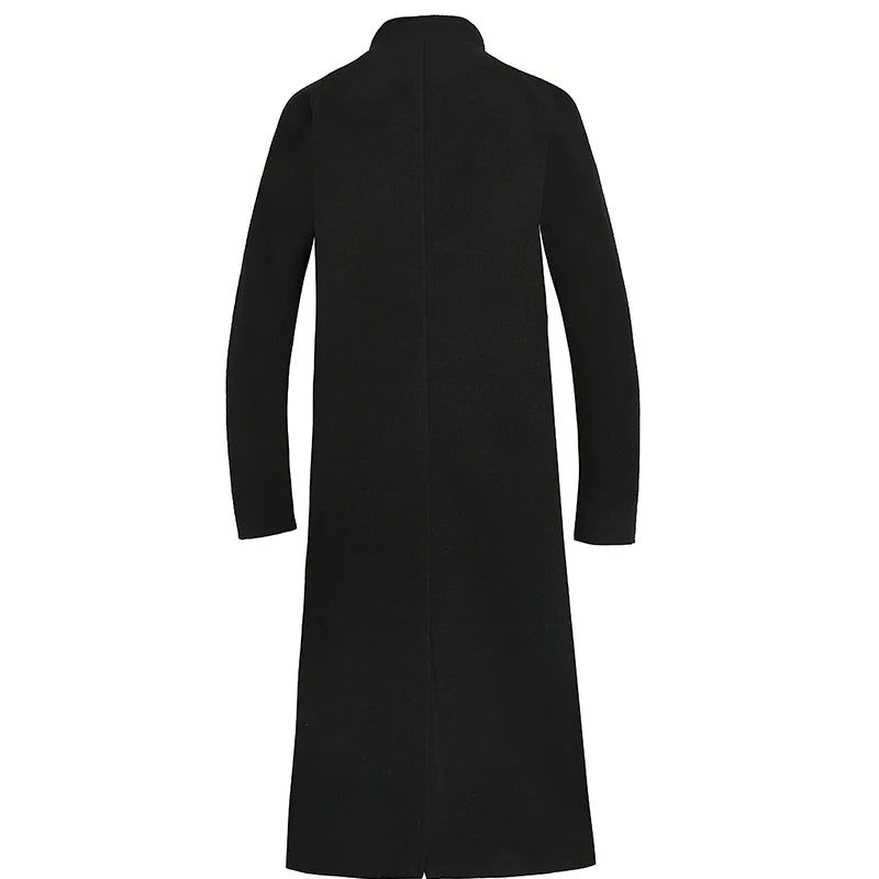 Höst Vinter Medellång Jacka Förtjockad Yllerock Lös Casual Dubbelknäppt Trench Coat - Svart