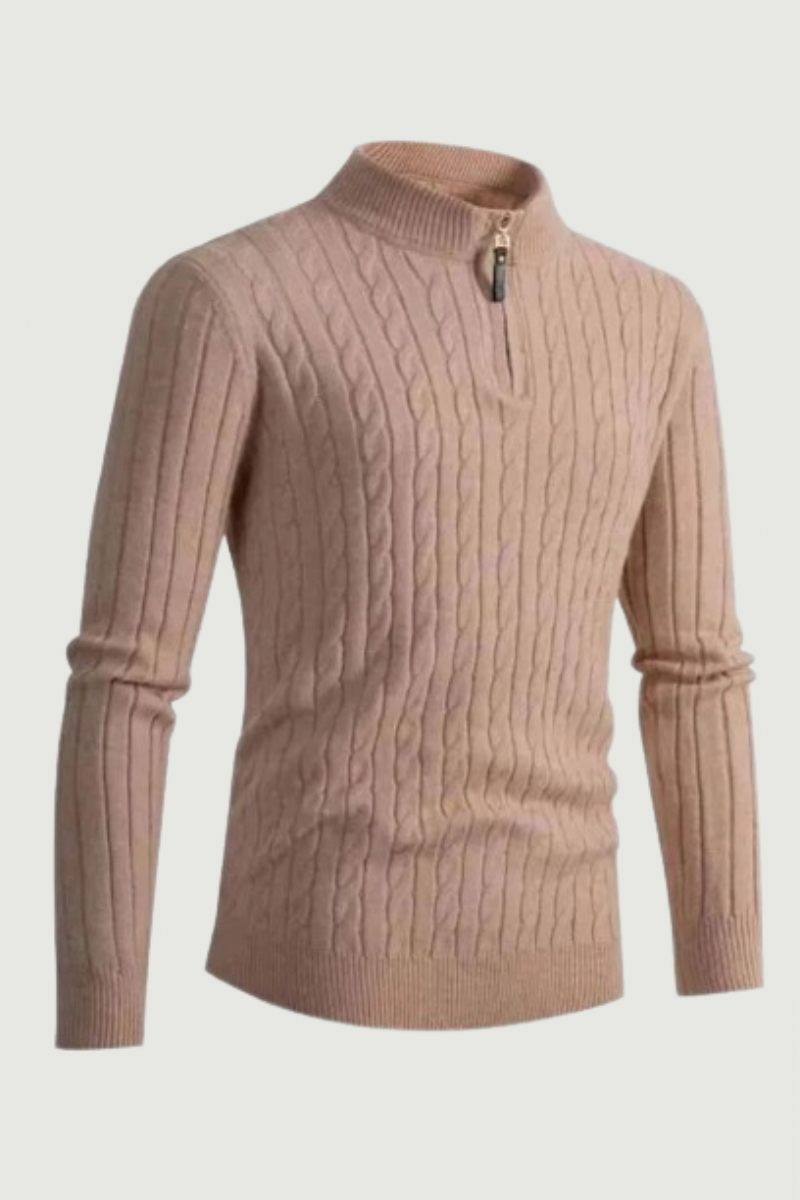 Höst-vintertröja Herr Enfärgad Halv Turtleneck Zip Stickade Tröjor Mode Causal Slim Fit Pullover Herrtröjor Svart Grå