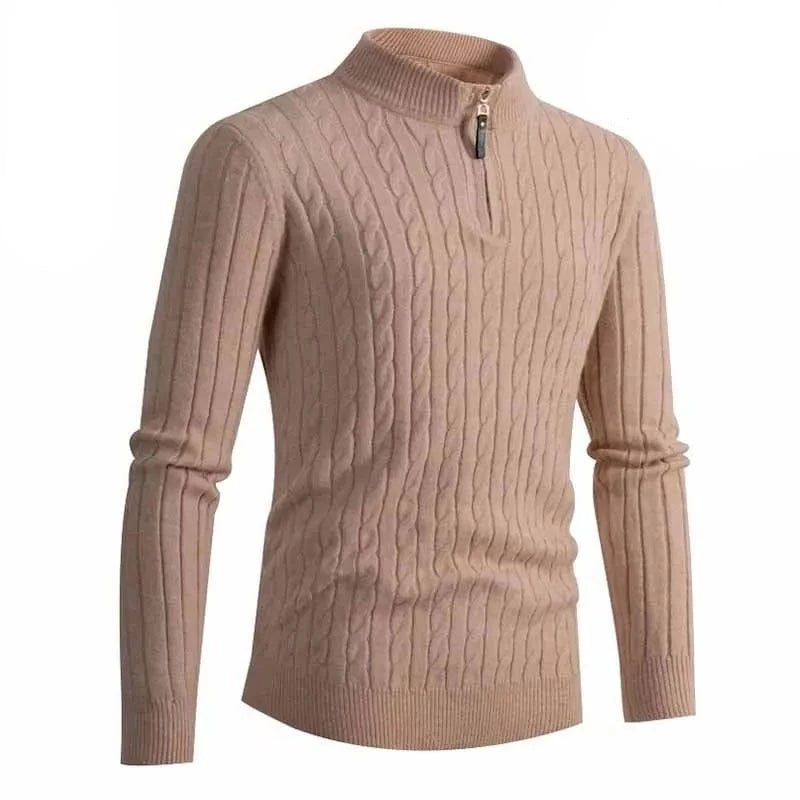 Höst-vintertröja Herr Enfärgad Halv Turtleneck Zip Stickade Tröjor Mode Causal Slim Fit Pullover Herrtröjor Svart Grå - Grå