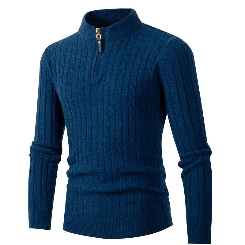 Höst-vintertröja Herr Enfärgad Halv Turtleneck Zip Stickade Tröjor Mode Causal Slim Fit Pullover Herrtröjor Svart Grå - Grå