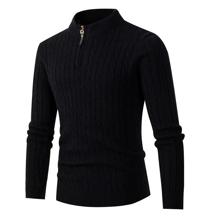 Höst-vintertröja Herr Enfärgad Halv Turtleneck Zip Stickade Tröjor Mode Causal Slim Fit Pullover Herrtröjor Svart Grå - Grå