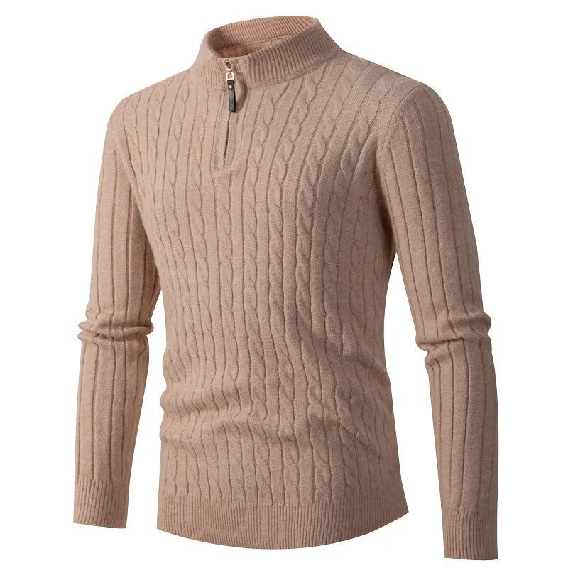 Höst-vintertröja Herr Enfärgad Halv Turtleneck Zip Stickade Tröjor Mode Causal Slim Fit Pullover Herrtröjor Svart Grå - Grå