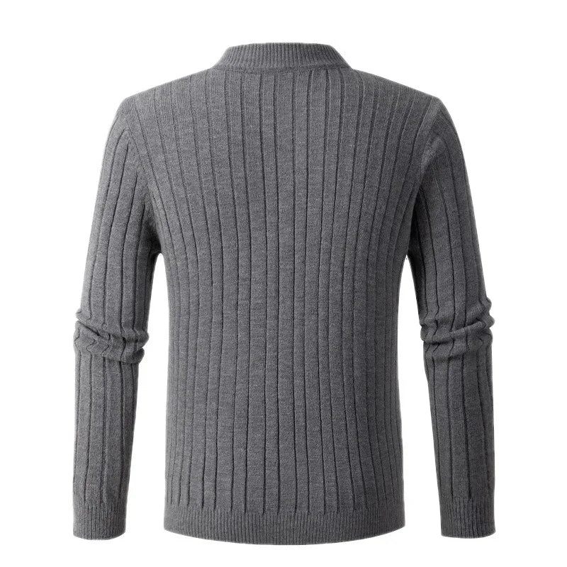 Höst-vintertröja Herr Enfärgad Halv Turtleneck Zip Stickade Tröjor Mode Causal Slim Fit Pullover Herrtröjor Svart Grå - Grå