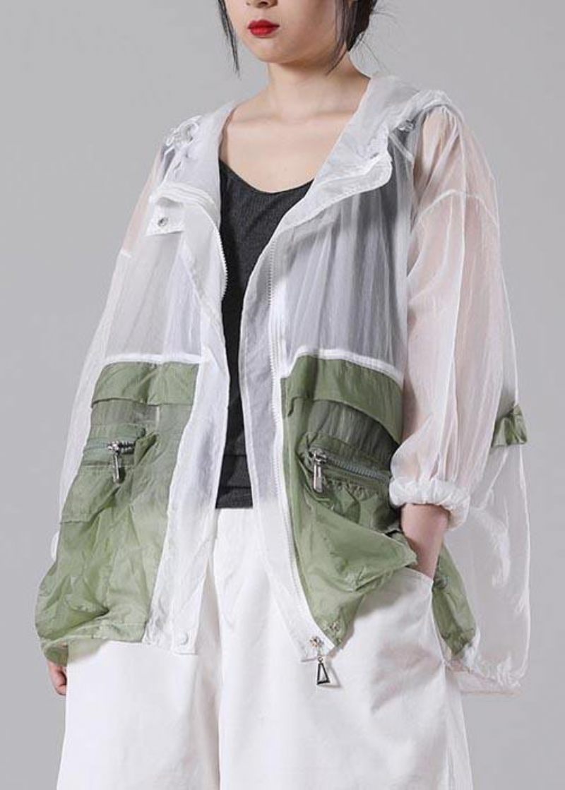 Hot Green Pockets Hooded Upf 50+ Coat Jacket Summer - Grön