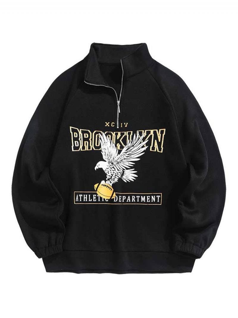 Huvtröjor För Män Fleecefoder Brooklyn Eagle Grafisk Tröja Unisex Turtleneck Luvtröja Dragkedja Streetwear Pullover Sweats