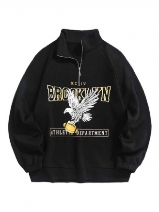 Huvtröjor För Män Fleecefoder Brooklyn Eagle Grafisk Tröja Unisex Turtleneck Luvtröja Dragkedja Streetwear Pullover Sweats