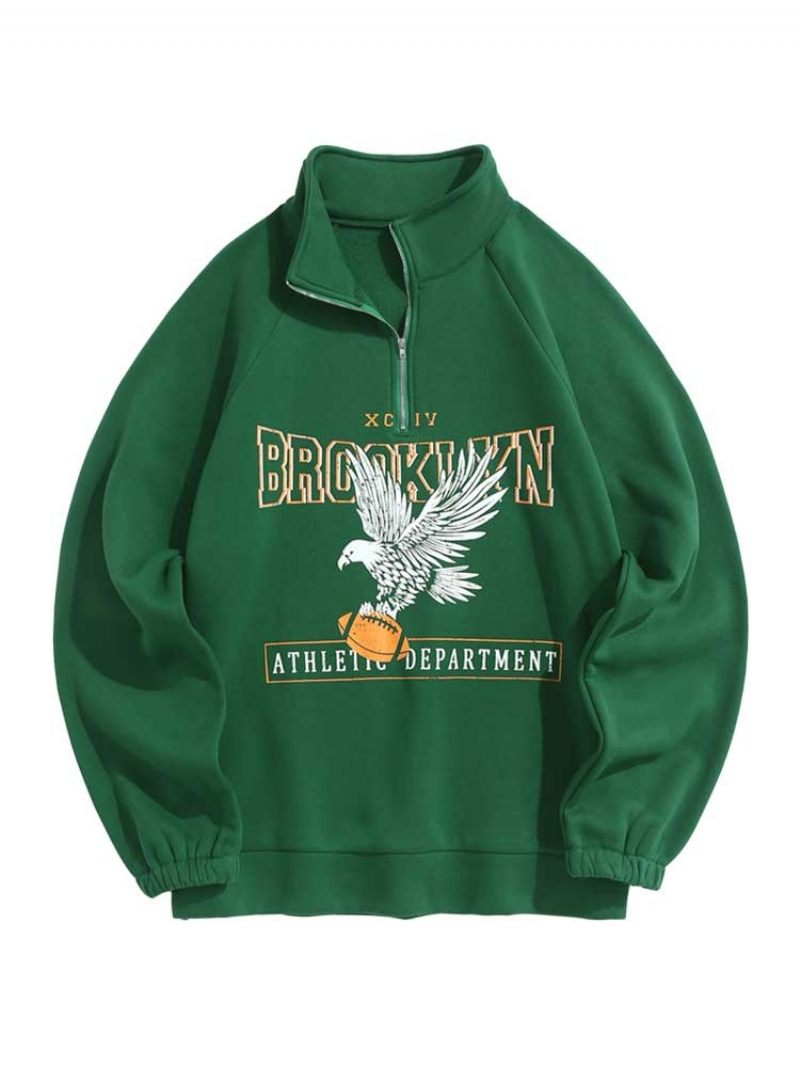 Huvtröjor För Män Fleecefoder Brooklyn Eagle Grafisk Tröja Unisex Turtleneck Luvtröja Dragkedja Streetwear Pullover Sweats - Svart