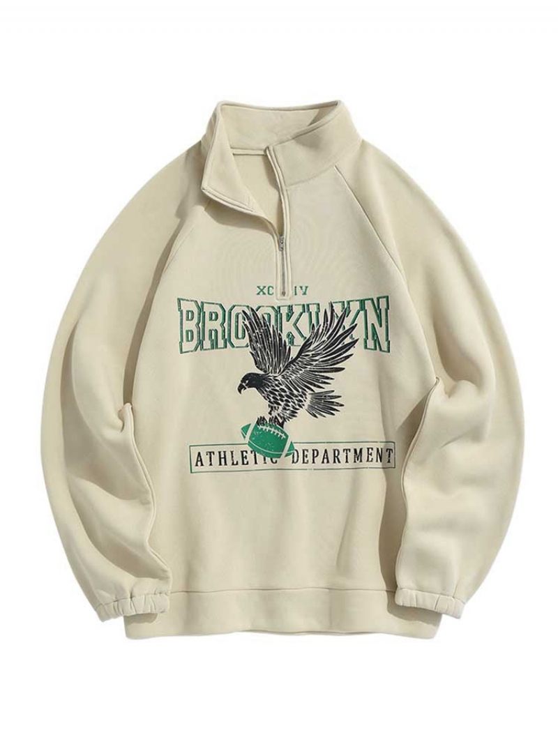 Huvtröjor För Män Fleecefoder Brooklyn Eagle Grafisk Tröja Unisex Turtleneck Luvtröja Dragkedja Streetwear Pullover Sweats - Svart