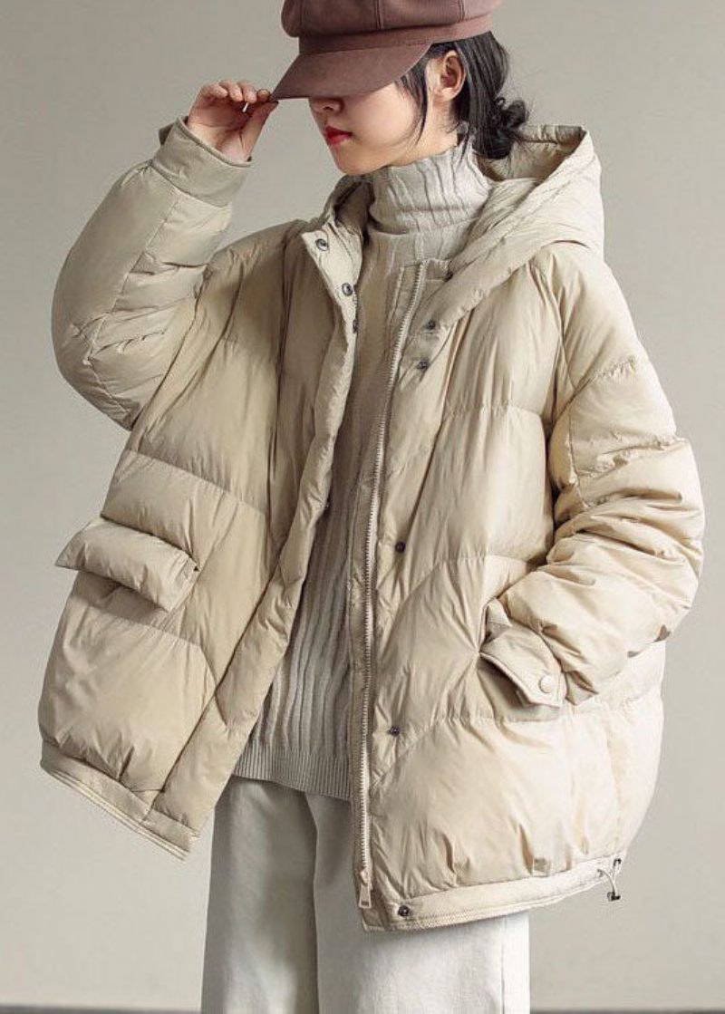 Italiensk Beige Zip Up Oversized Duck Dunjacka På Vintern