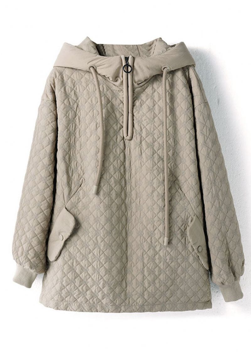 Italiensk Choklad Hooded Dragsko Med Dragkedja Fin Bomullsfylld Puffers Jackor Winter - Kaffe