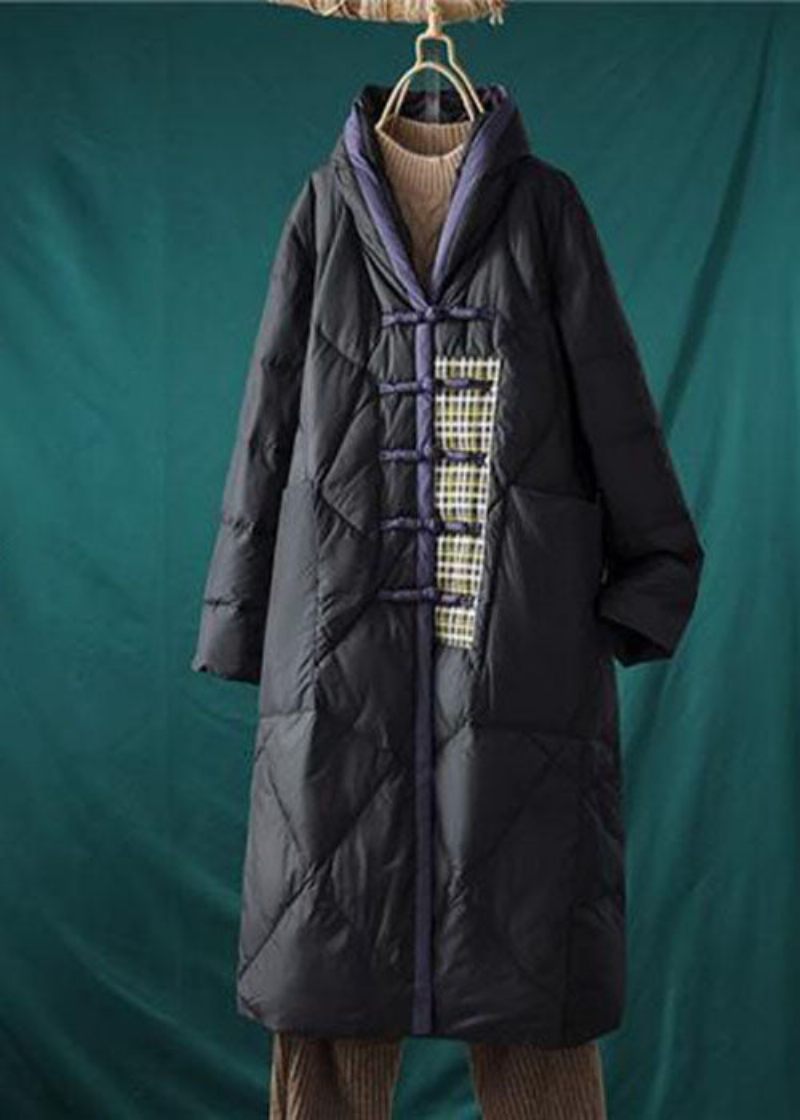 Italiensk Choklad Mandarin Krage Oversized Patchwork Duck Dun Puffer Jacka Vinter - Dunjackor för kvinnor