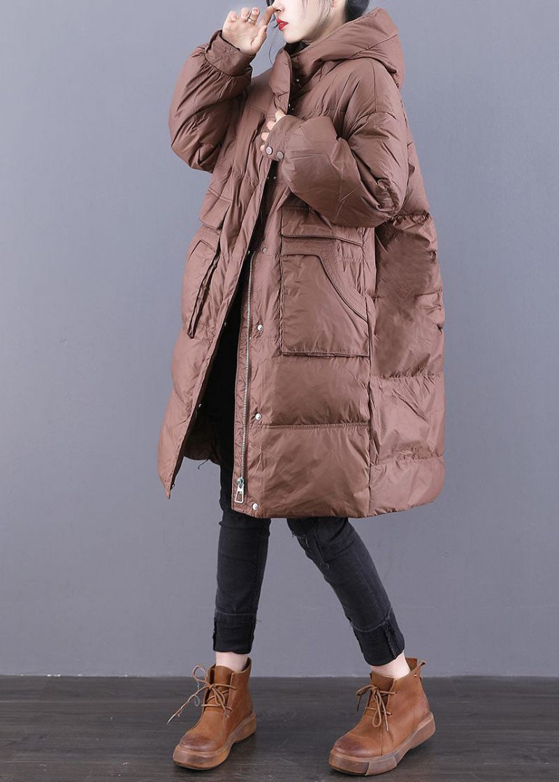 Italiensk Choklad Original Design Hooded Oversized Duck Down Puffers Jackor Vinter - Dunjackor för kvinnor