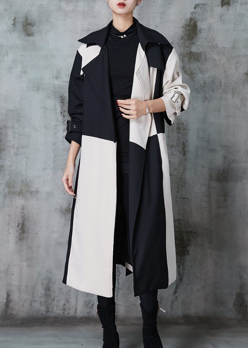 Italiensk Colorblock Asymmetrisk Patchwork Bomull Trenchs Spring - Trenchcoats för kvinnor