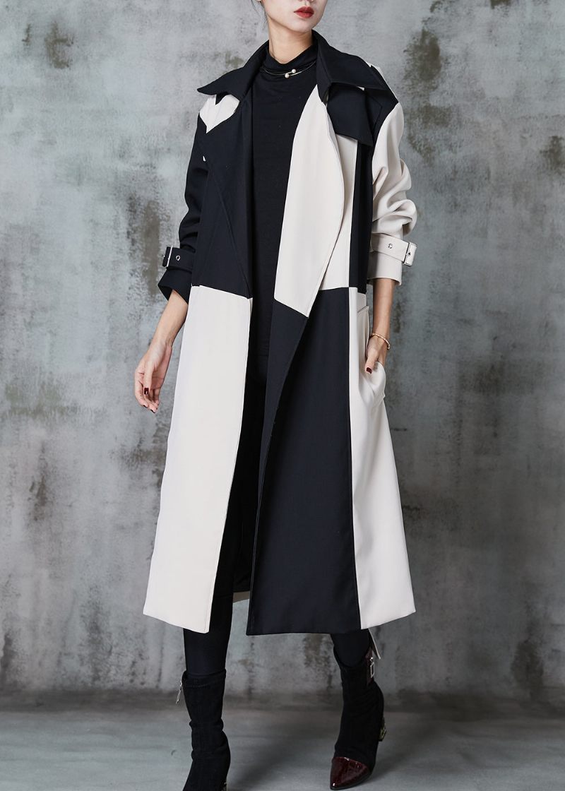 Italiensk Colorblock Asymmetrisk Patchwork Bomull Trenchs Spring - Trenchcoats för kvinnor