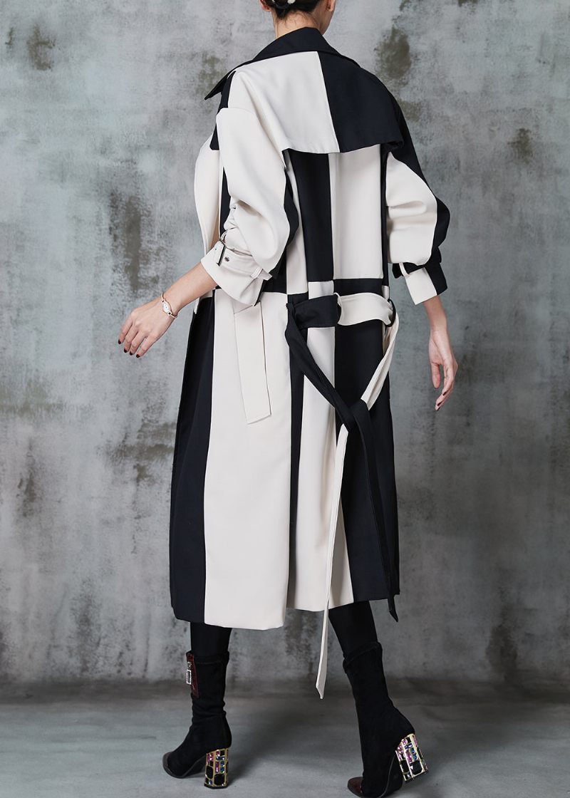 Italiensk Colorblock Asymmetrisk Patchwork Bomull Trenchs Spring - Trenchcoats för kvinnor