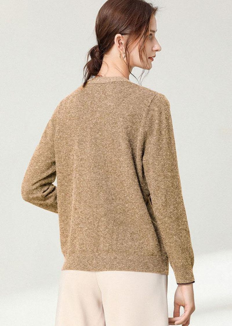 Italiensk Khaki V-halsfickor Spring Cardigan Långärmad - Kaki