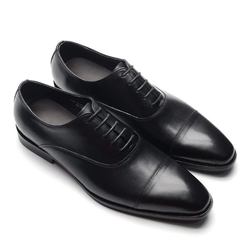 Italiensk Lyx Hög Kvalitet Elegant Man Naturlig Business Formella Solida Oxfords Skor - Svart