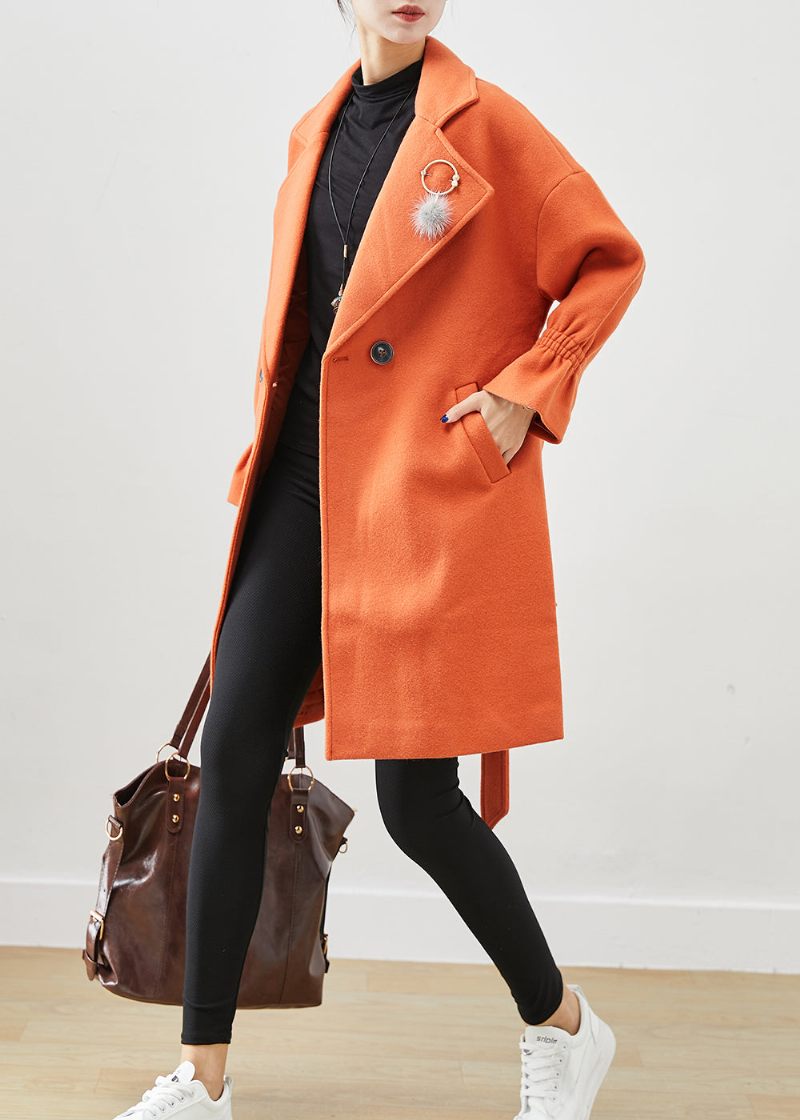 Italiensk Orange Oversized Give Pendant Woolen Trench Fall - Ullrockar för kvinnor