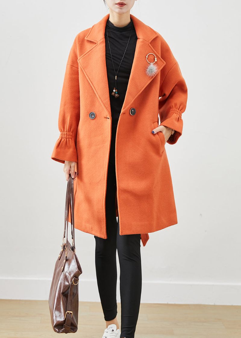 Italiensk Orange Oversized Give Pendant Woolen Trench Fall - Ullrockar för kvinnor