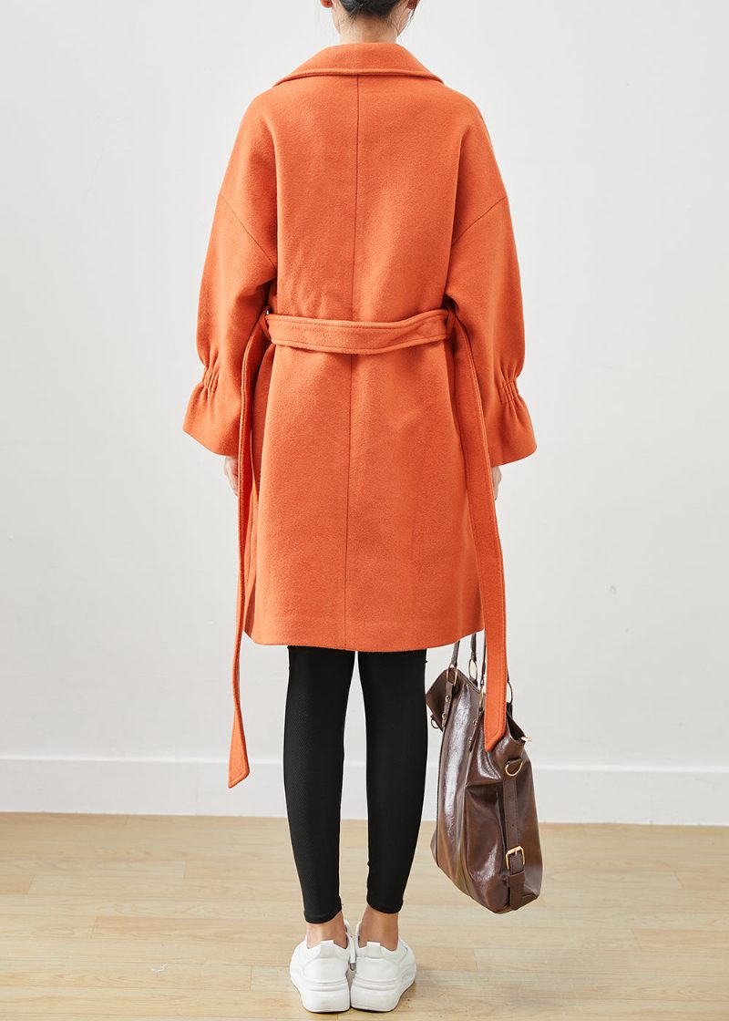 Italiensk Orange Oversized Give Pendant Woolen Trench Fall - Ullrockar för kvinnor